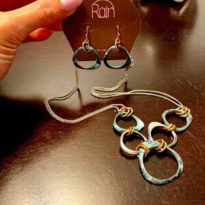 Modern mixed metals necklace and earring set